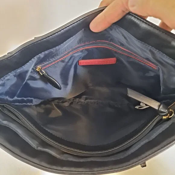 Tommy Hilfiger Shopper Tote Bag Signature TH Pattern Black 9-1/2"×10"×2-1/2" - Picture 8 of 15